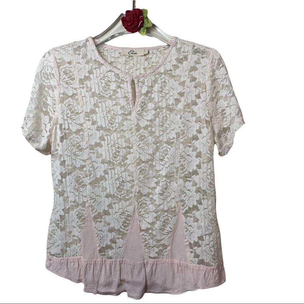 ELODIE Lace top‎ Pink/Cream SMALL